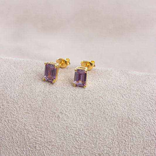Alexandrite Rectangle Stud Earring in 10K/14K Solid Gold, June Birthstone