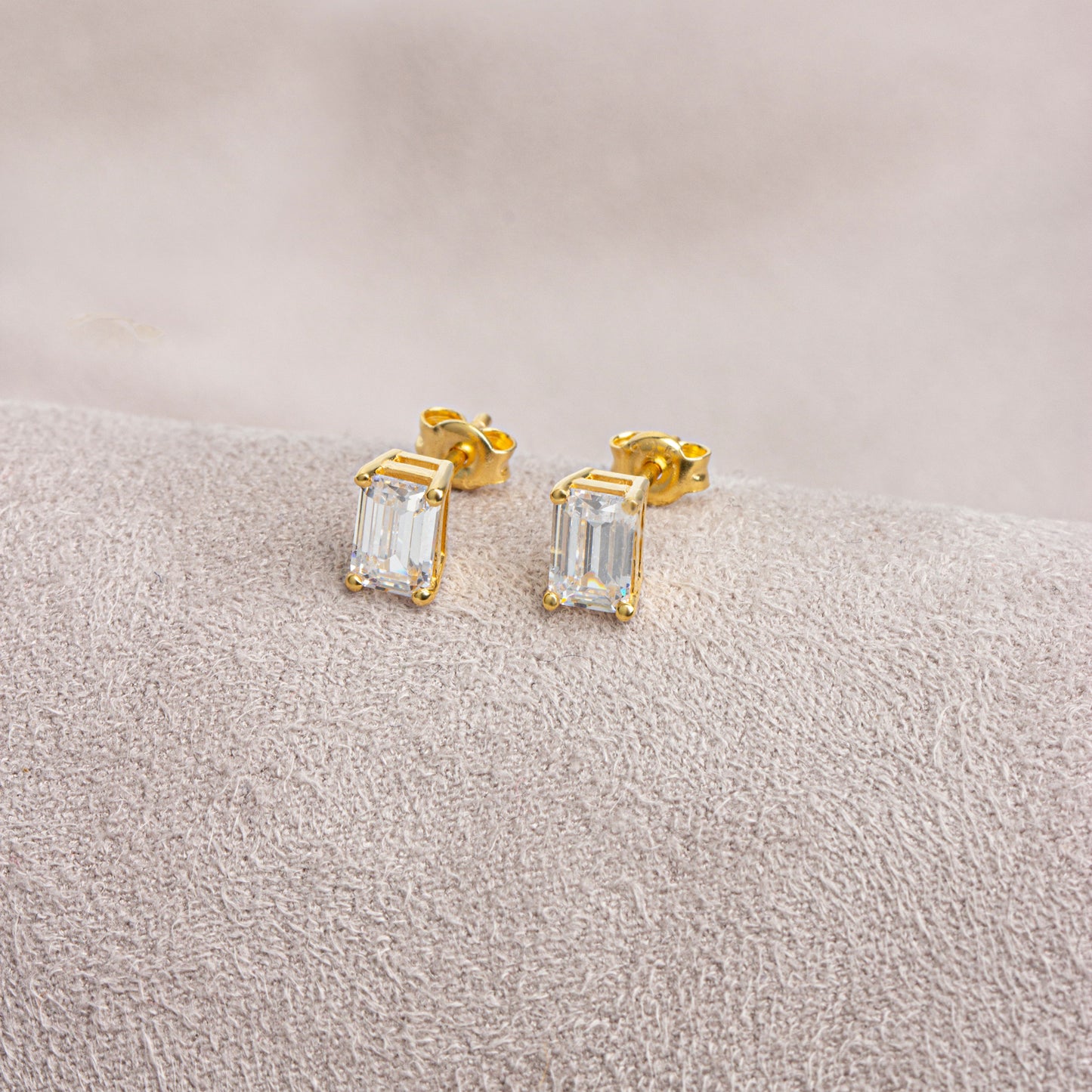 White Topaz Rectangle Stud Earring in 10K/14K Solid Gold, April Birthstone