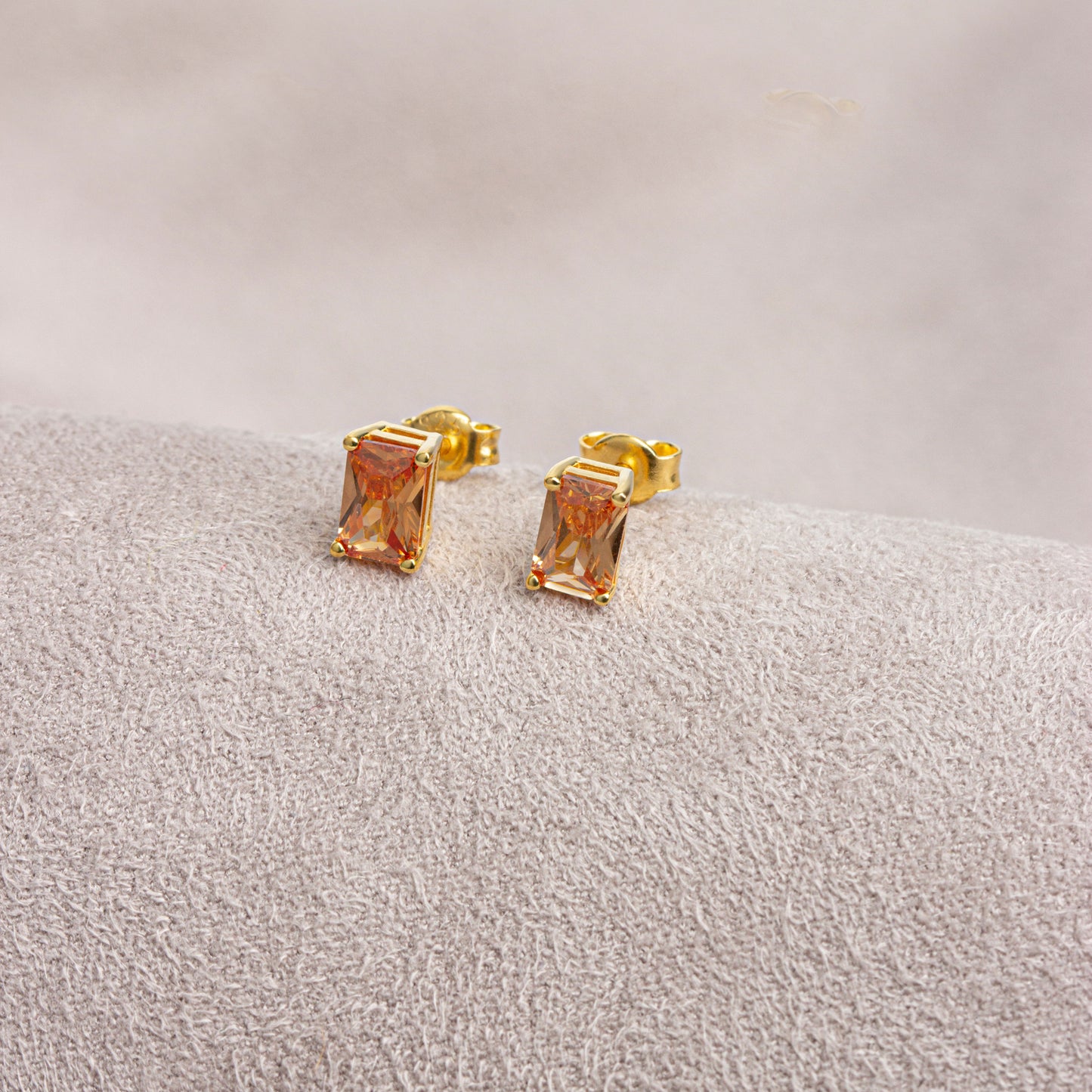 Citrine Rectangle Stud Earring in 10K/14K Solid Gold, November Birthstone