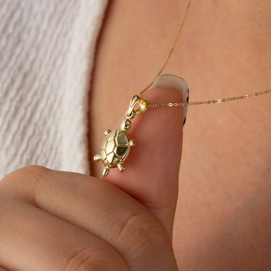 Turtle Necklace 14K Solid Gold Pendant