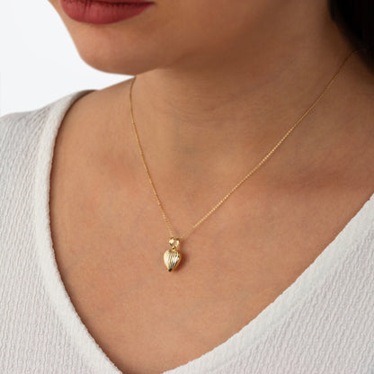 Ribbed Heart Necklace 14K Solid Gold Pendant