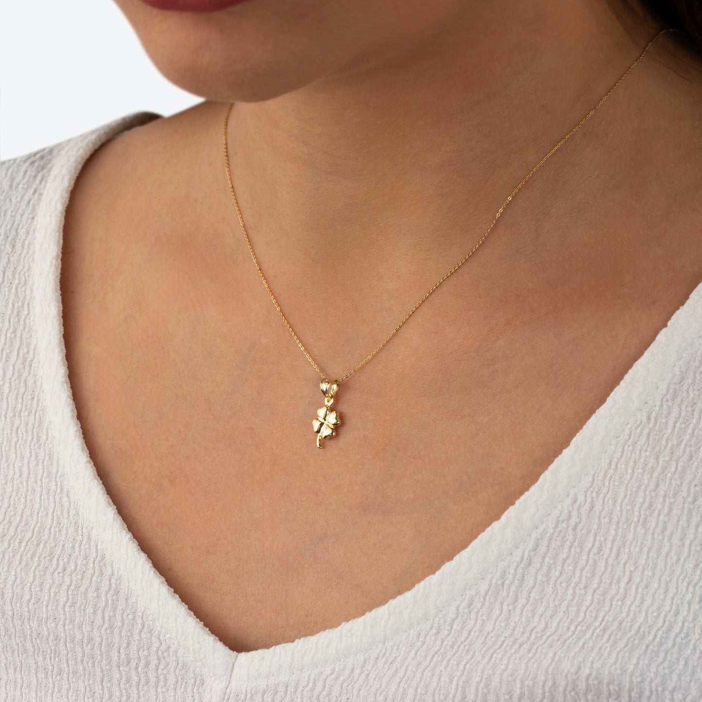 Minimalist Four-Leaf Clover Necklace 14K Solid Gold