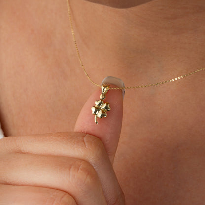 Minimalist Four-Leaf Clover Necklace 14K Solid Gold