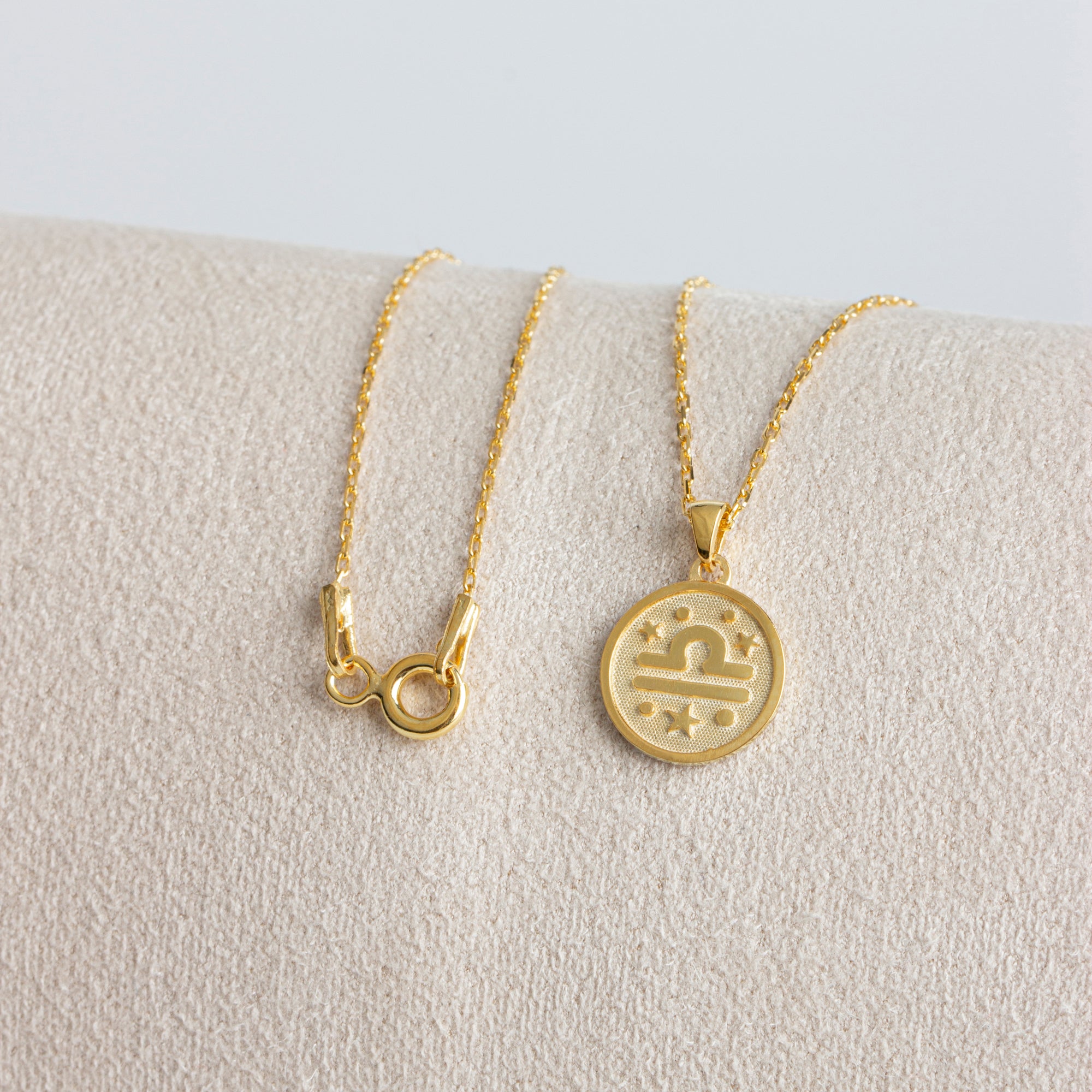 Libra Zodiac Sign 14K Solid Gold Necklace, Minimalist Horoscope Symbol Pendant Queen Jewelry Necklace