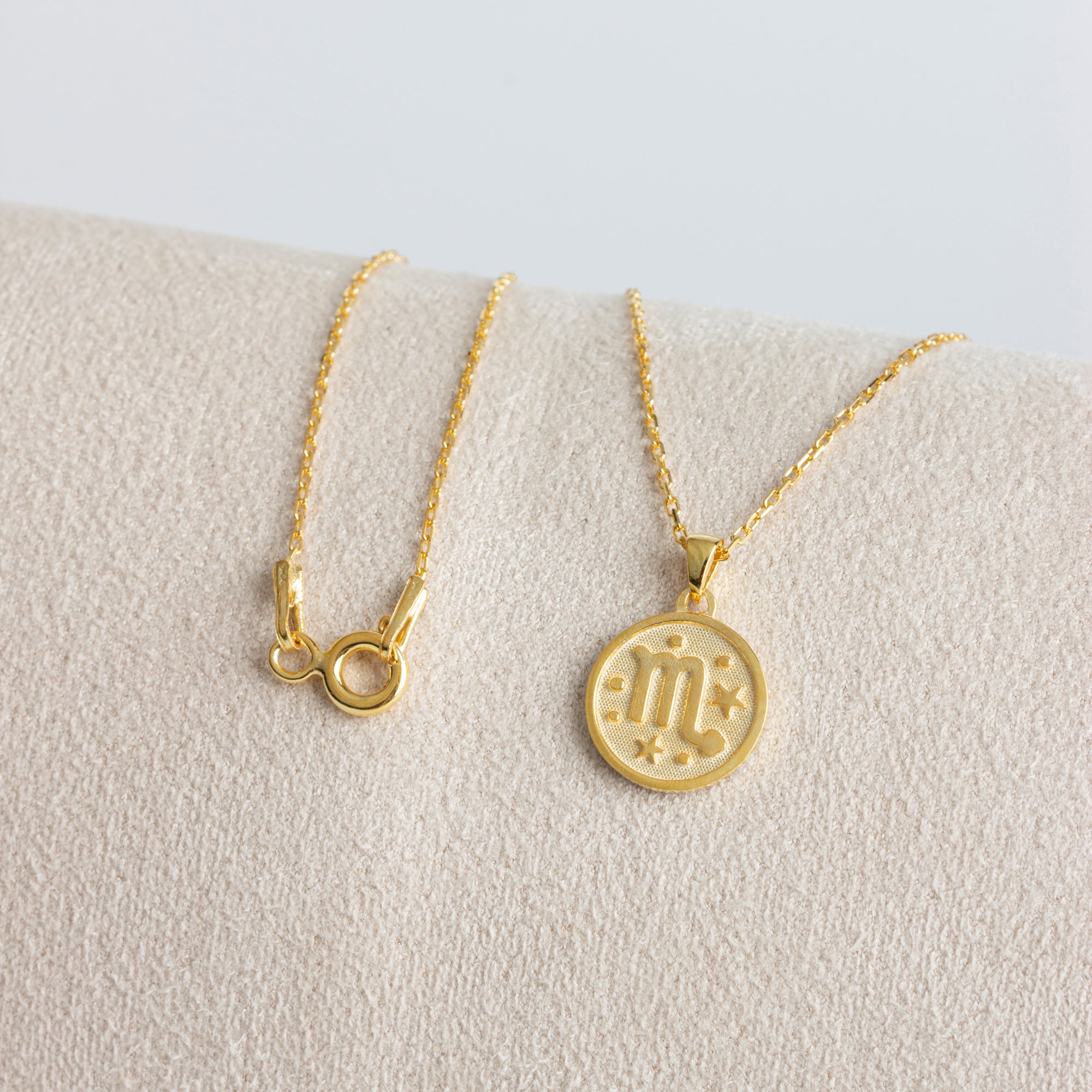 Scorpio Zodiac Sign 14K Solid Gold Necklace, Minimalist Horoscope Symbol Pendant Queen Jewelry Necklace