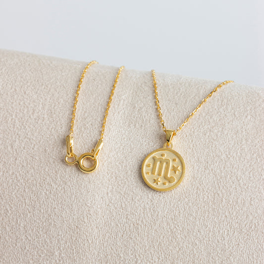 Scorpio Zodiac Sign 14K Solid Gold Necklace, Minimalist Horoscope Symbol Pendant Queen Jewelry Necklace