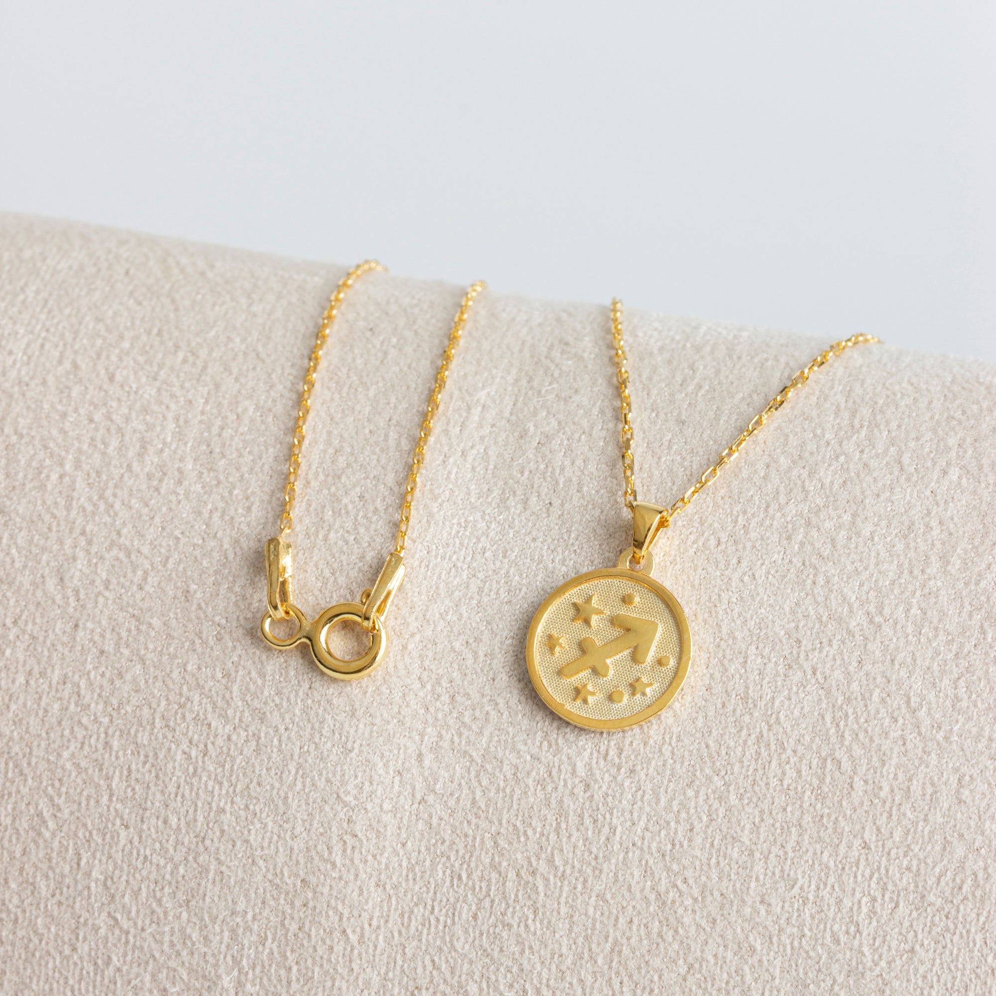 Sagittarius Zodiac Sign 14K Solid Gold Necklace, Minimalist Horoscope Symbol Pendant Queen Jewelry Necklace