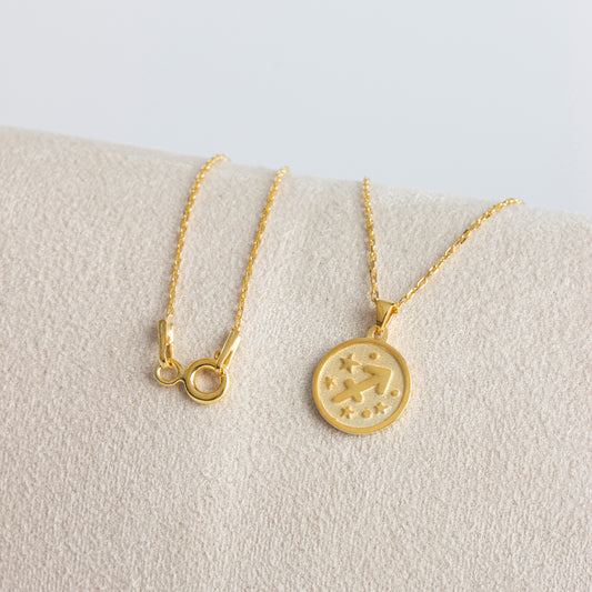 Sagittarius Zodiac Sign 14K Solid Gold Necklace, Minimalist Horoscope Symbol Pendant Queen Jewelry Necklace