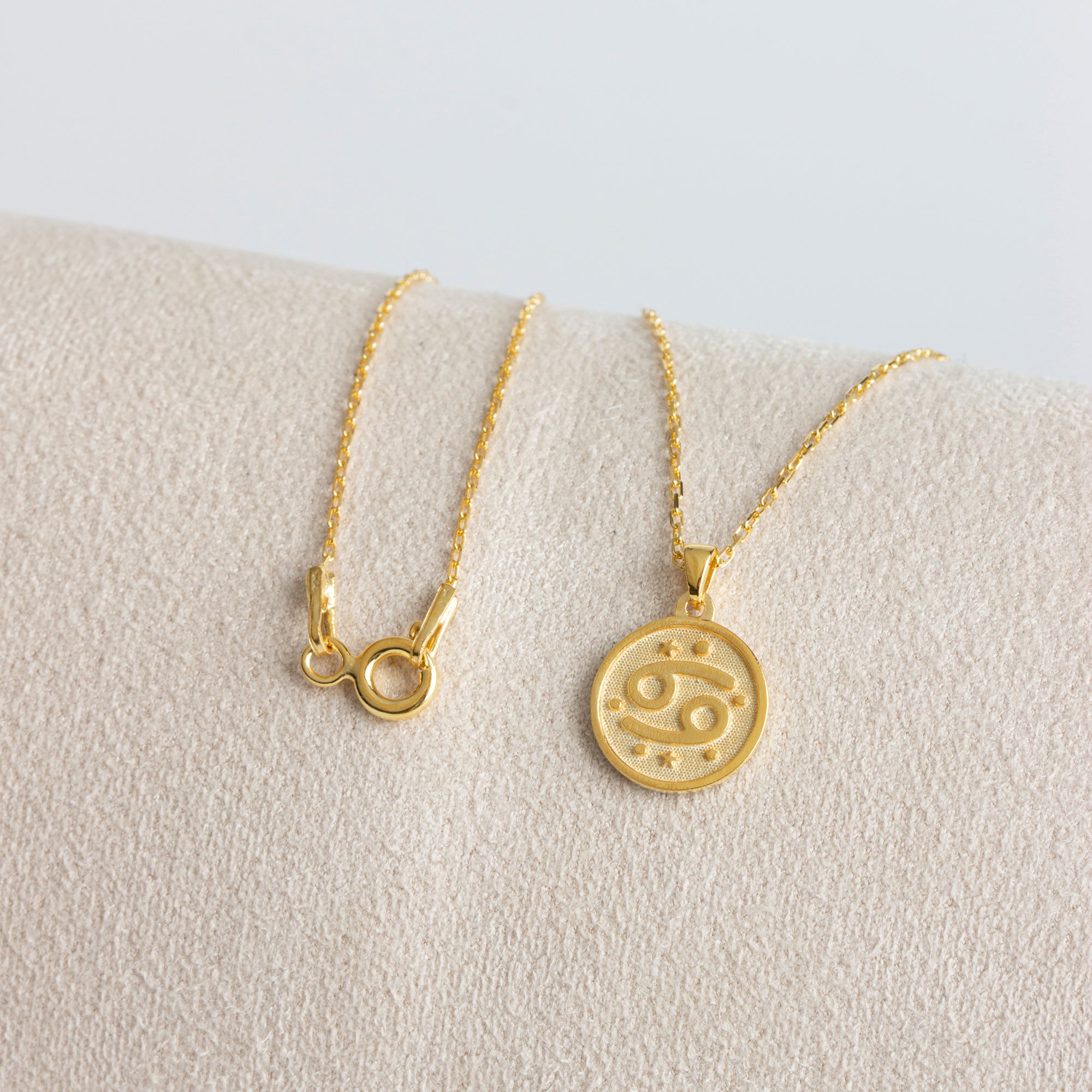 Cancer Zodiac Sign 14K Solid Gold Necklace, Minimalist Horoscope Symbol Pendant Queen Jewelry Necklace