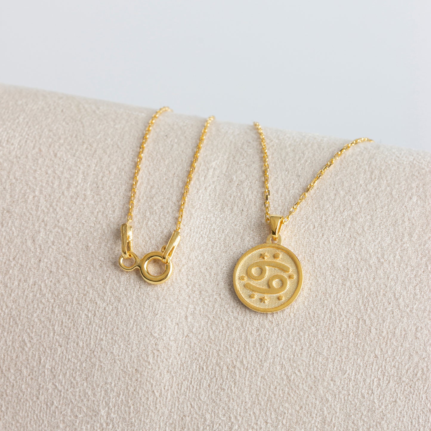 Cancer Zodiac Sign 14K Solid Gold Necklace, Minimalist Horoscope Symbol Pendant Queen Jewelry Necklace