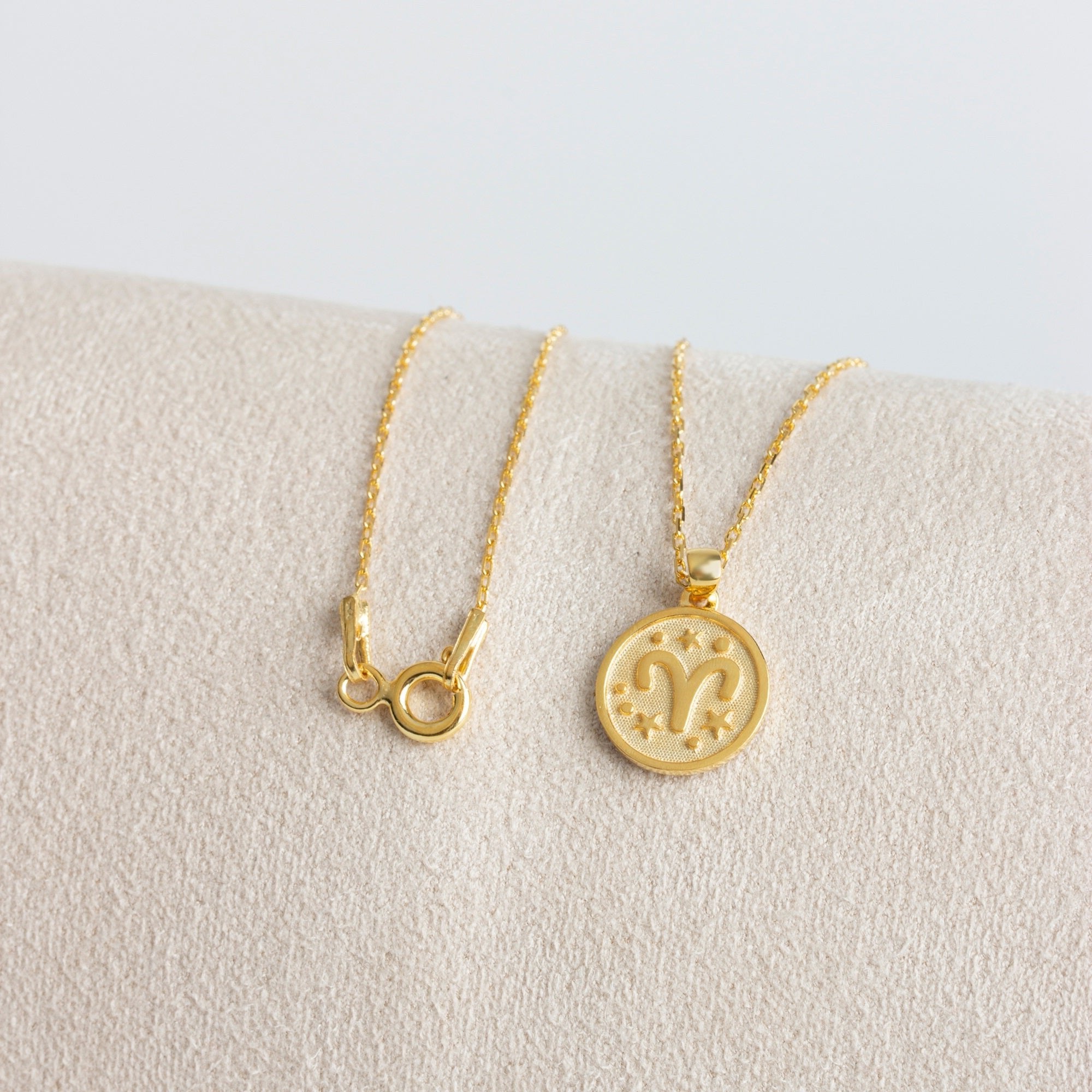 Aries Zodiac Sign 14K Solid Gold Necklace, Minimalist Horoscope Symbol Pendant Queen Jewelry Necklace