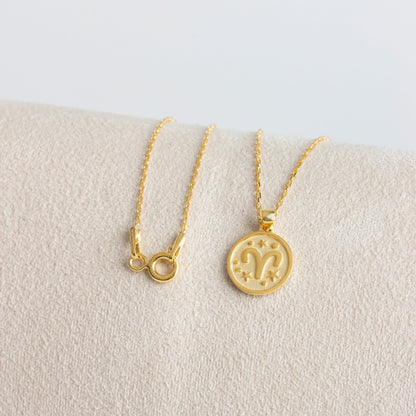 Aries Zodiac Sign 14K Solid Gold Necklace, Minimalist Horoscope Symbol Pendant Queen Jewelry Necklace