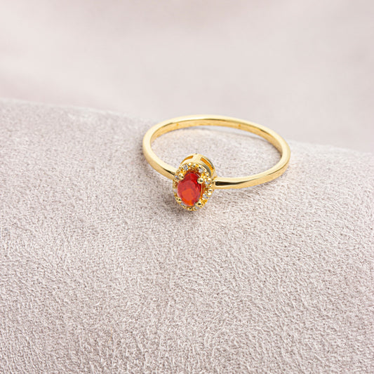 Garnet Oval Ring in 14K Solid Gold with Real Diamonds, January Birthstone