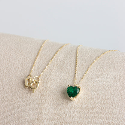 Emerald Heart Necklace 8K/10K/14K Solid Gold, May Birthstone