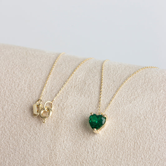 Emerald Heart Necklace 8K/10K/14K Solid Gold, May Birthstone