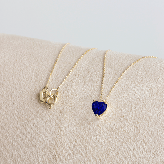 Sapphire Heart Necklace 8K/10K/14K Solid Gold, September Birthstone