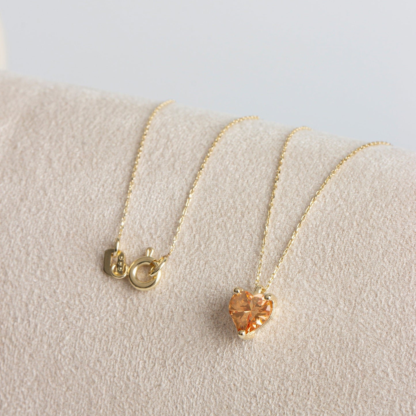 Citrine Heart Necklace 8K/10K/14K Solid Gold, November Birthstone