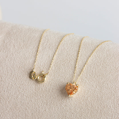 Citrine Heart Necklace 8K/10K/14K Solid Gold, November Birthstone
