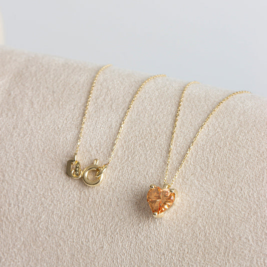 Citrine Heart Necklace 8K/10K/14K Solid Gold, November Birthstone