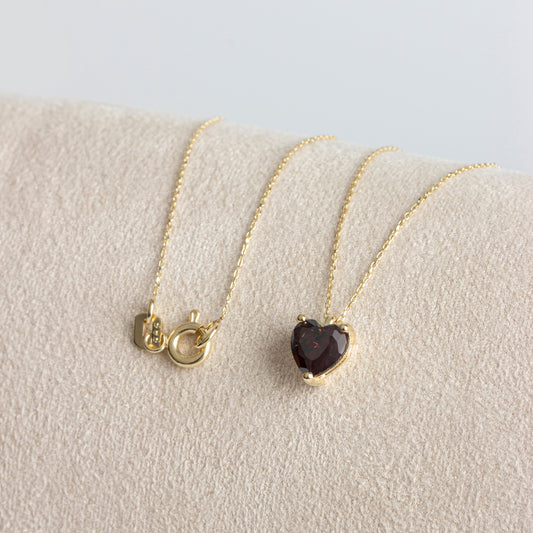 Smoky Quartz Heart Necklace 8K/10K/14K Solid Gold