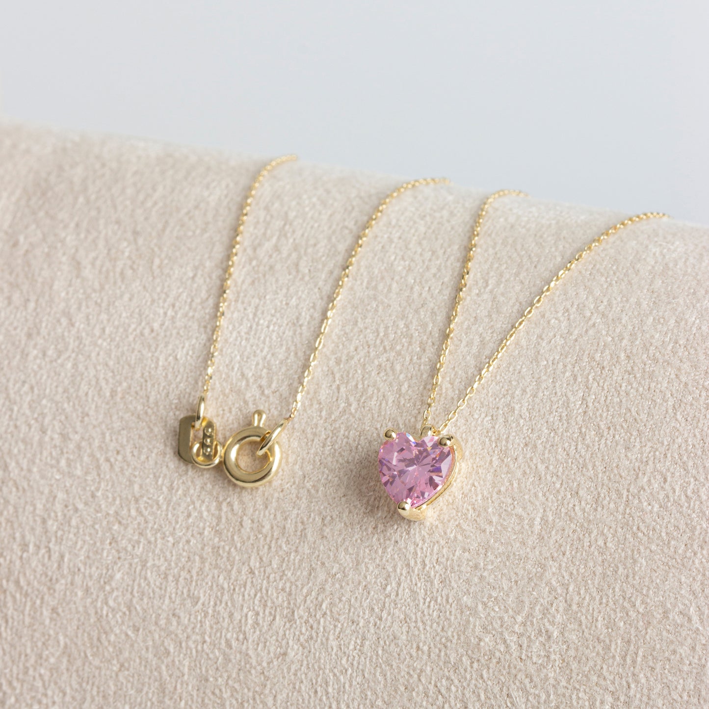 Pink Tourmaline Heart Necklace 8K/10K/14K Solid Gold, October Birthstone