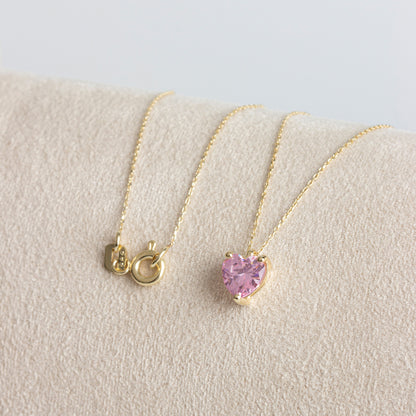 Pink Tourmaline Heart Necklace 8K/10K/14K Solid Gold, October Birthstone