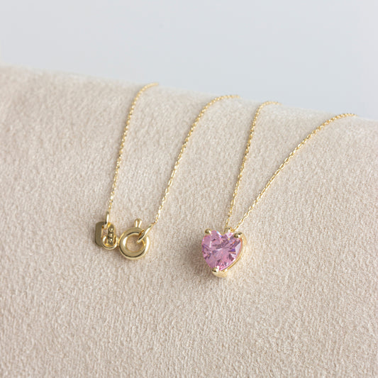 Pink Tourmaline Heart Necklace 8K/10K/14K Solid Gold, October Birthstone