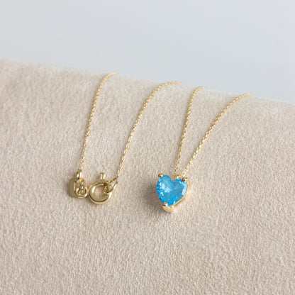 Blue Topaz Heart Necklace 8K/10K/14K Solid Gold, December Birthstone