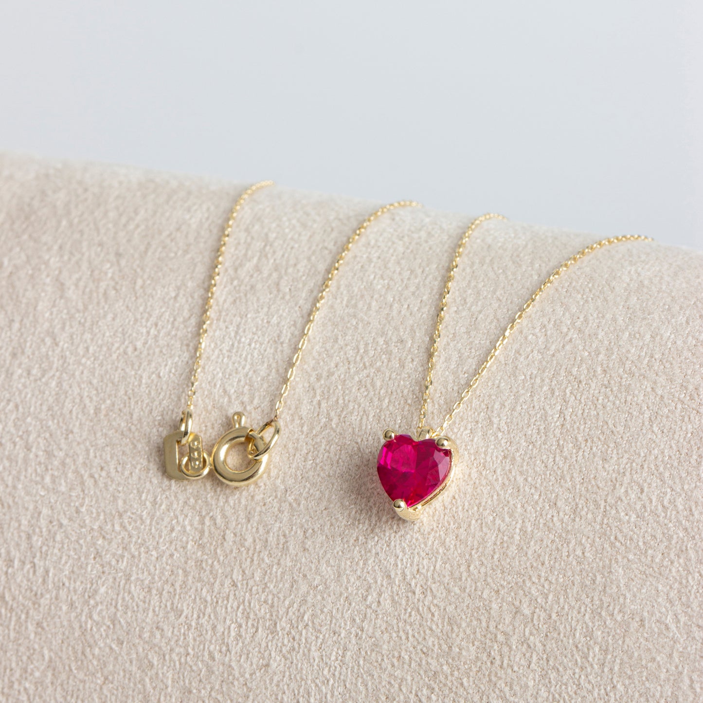 Ruby Heart Necklace 8K/10K/14KSolid Gold, July Birthstone