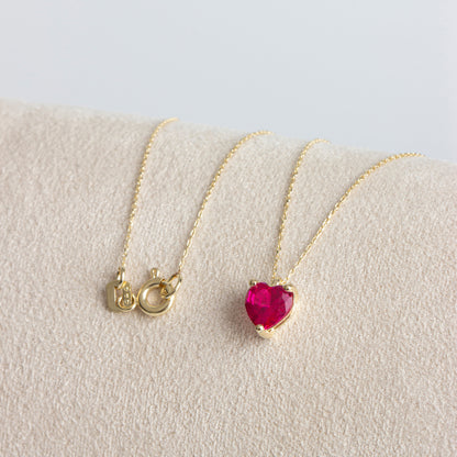 Ruby Heart Necklace 8K/10K/14KSolid Gold, July Birthstone