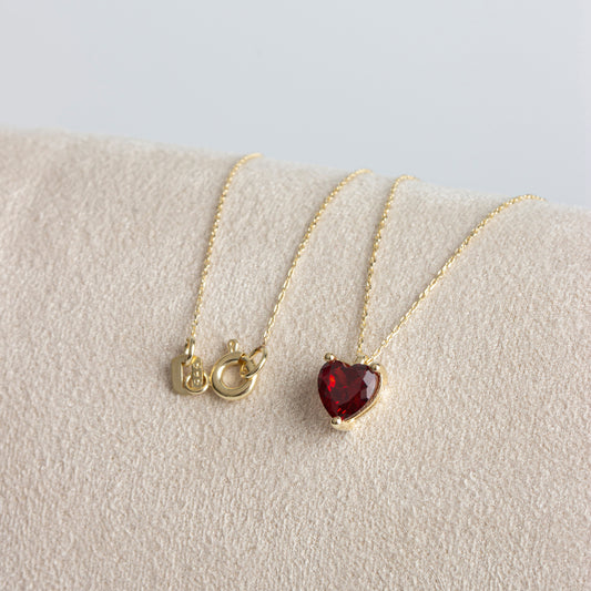 Garnet Heart Necklace 8K/10K/14K Solid Gold, January Birthstone