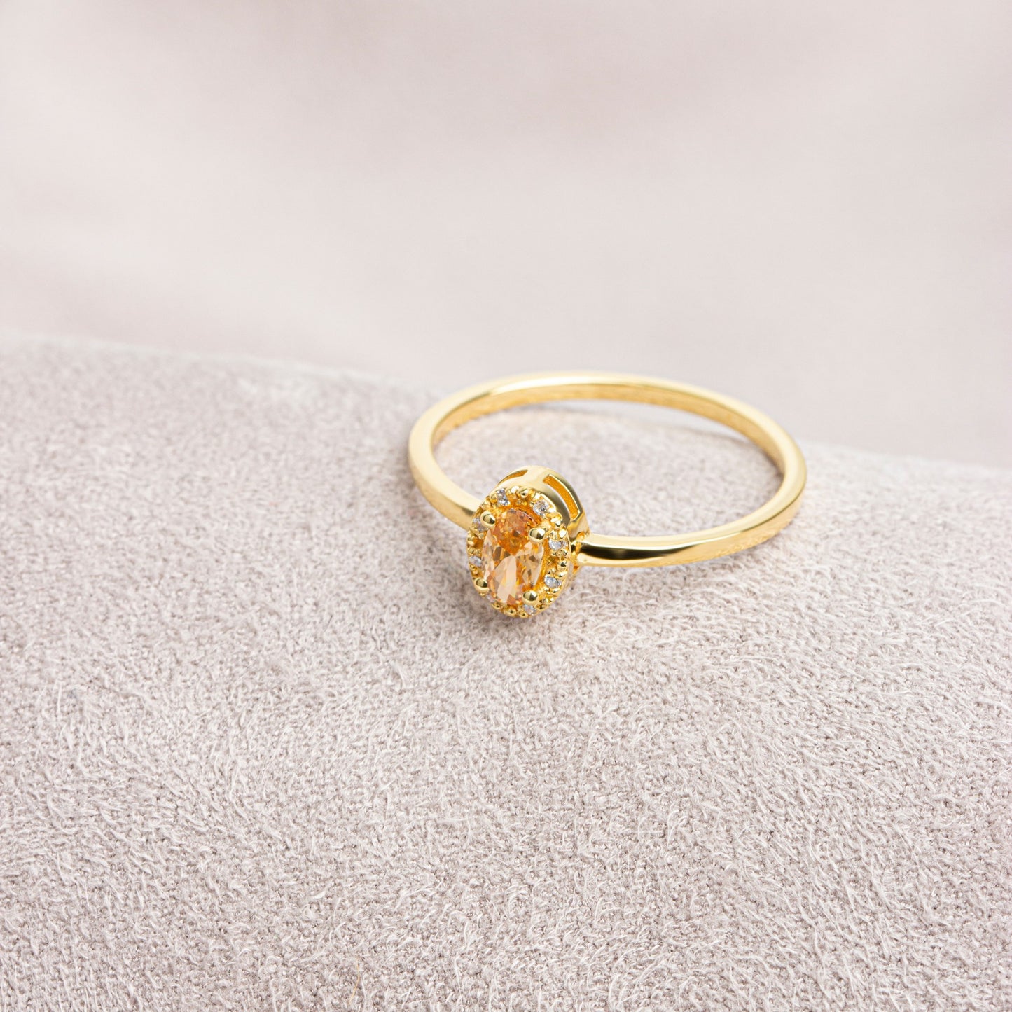 Citrine Oval Ring in 14K Solid Gold with Real Diamonds, November Birthstone