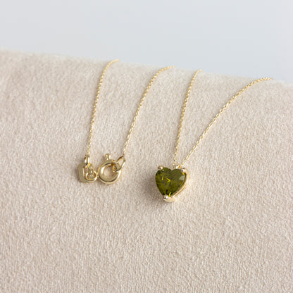Peridot Heart Necklace 8K/10K/14K Solid Gold, August Birthstone