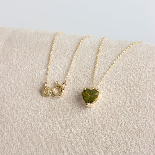 Peridot Heart Necklace 8K/10K/14K Solid Gold, August Birthstone