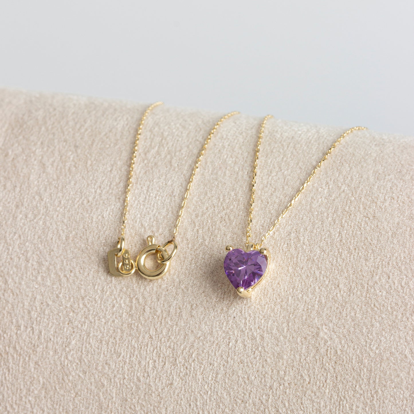 Amethyst Heart Necklace 8K/10K/14K Solid Gold, February Birthstone