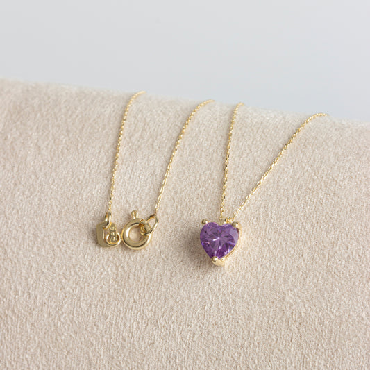 Amethyst Heart Necklace 8K/10K/14K Solid Gold, February Birthstone