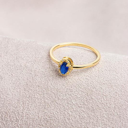 Sapphire Oval Ring in 14K Solid Gold with Real Diamonds, September Birthstone