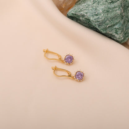 Dangle Alexandrite Round Earring Surrounded by Real Diamonds 8K/10K/14K Solid Gold, June Birthstone