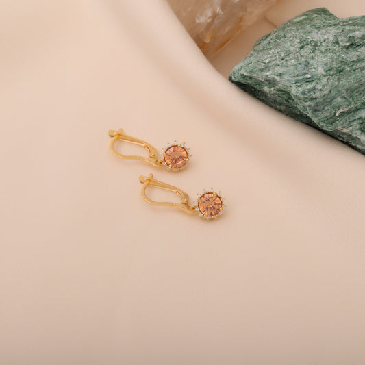 Dangle Citrine Round Earring Surrounded by Real Diamonds 8K/10K/14K Solid Gold, November Birthstone