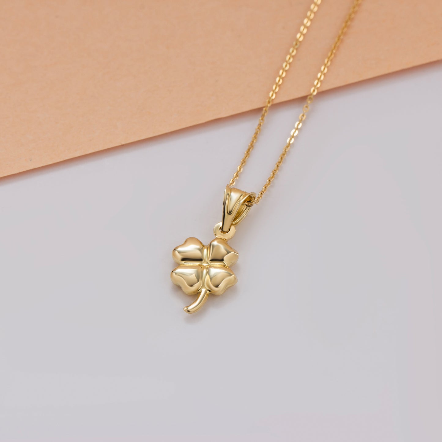 Minimalist Four-Leaf Clover Necklace 14K Solid Gold