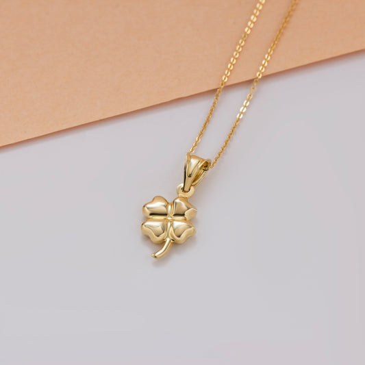 Minimalist Four-Leaf Clover Necklace 14K Solid Gold