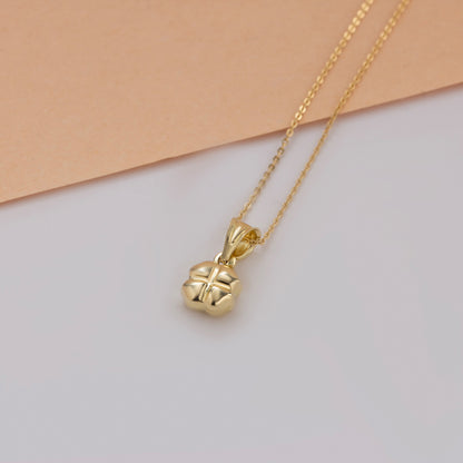 Minimalist Four-Leaf Clover Necklace 14K Solid Gold Pendant