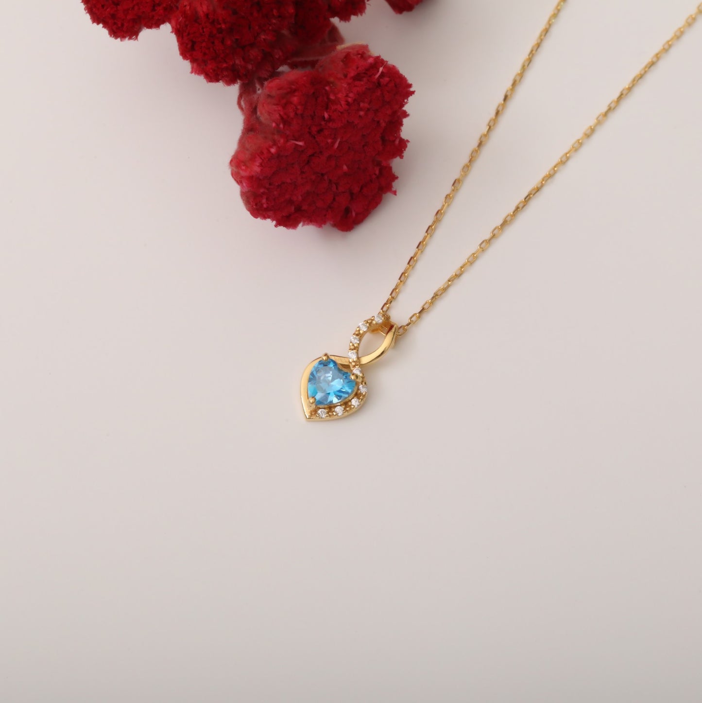 Blue Topaz Infinity Heart Necklace in 14K Solid Gold with Real Diamonds | December Birthstone Queen Jewelry Necklace