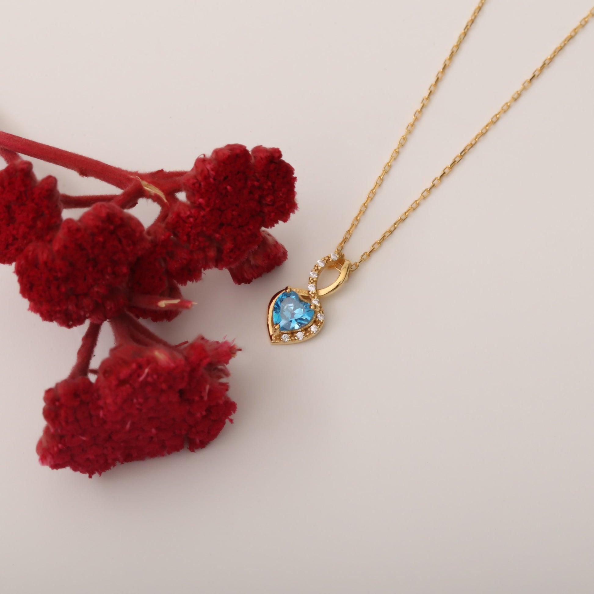 Blue Topaz Infinity Heart Necklace in 14K Solid Gold with Real Diamonds | December Birthstone Queen Jewelry Necklace