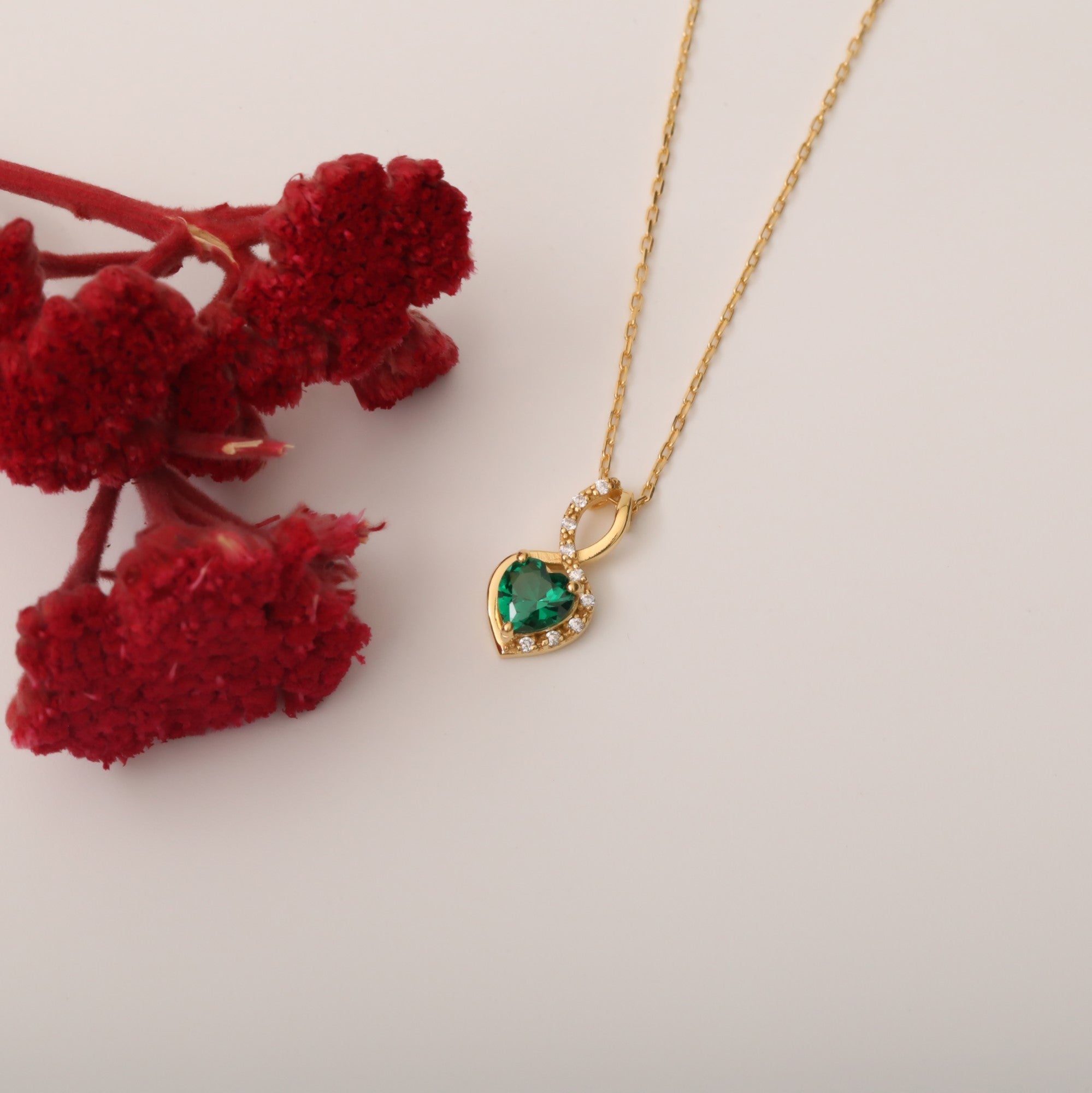 Emerald Infinity Heart Necklace in 14K Solid Gold with Real Diamonds | May Birthstone Queen Jewelry Necklace