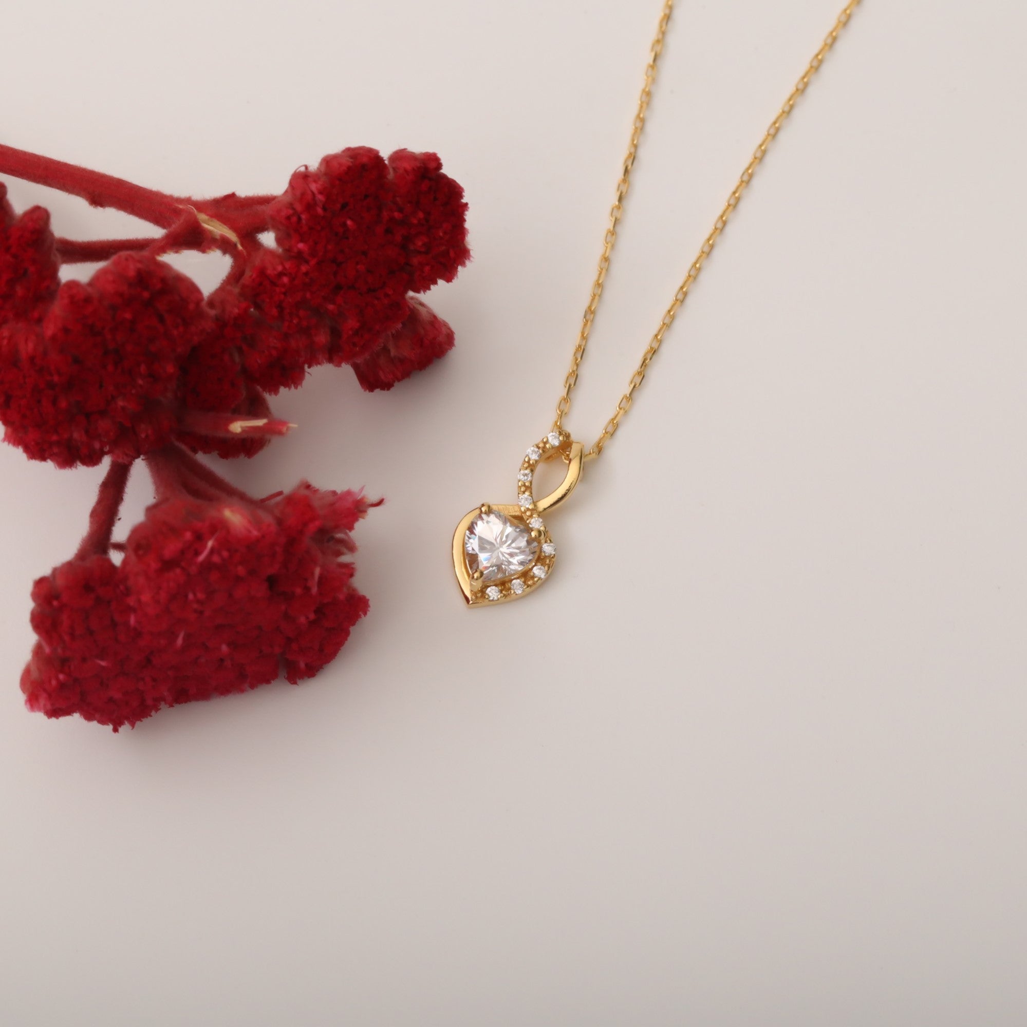 White Topaz Infinity Heart Necklace in 14K Solid Gold with Real Diamonds | April Birthstone Queen Jewelry Necklace