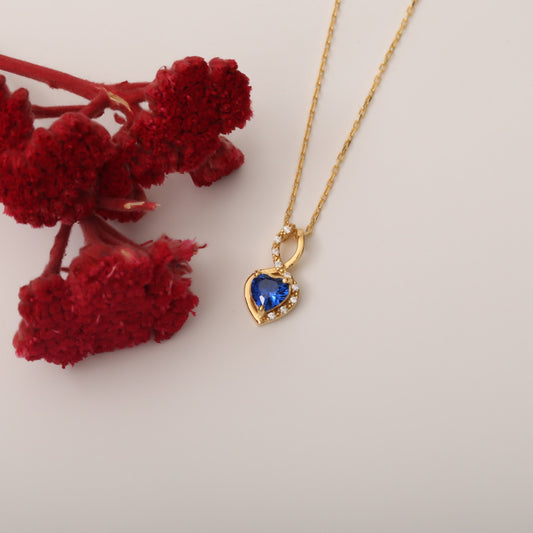 Sapphire Infinity Heart Necklace in 14K Solid Gold with Real Diamonds | September Birthstone Queen Jewelry Necklace