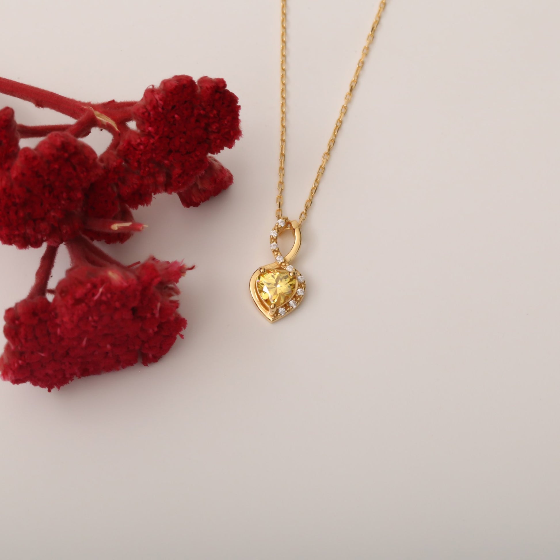 Yellow Topaz Infinity Heart Necklace in 14K Solid Gold with Real Diamonds | Birthstone Jewelry Queen Jewelry Necklace