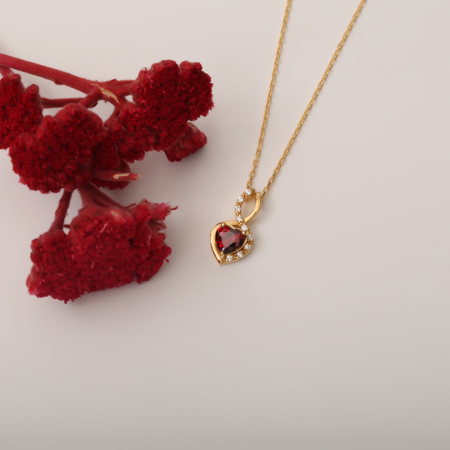 Garnet Infinity Heart Necklace in 14K Solid Gold with Real Diamonds | January Birthstone Queen Jewelry Necklace