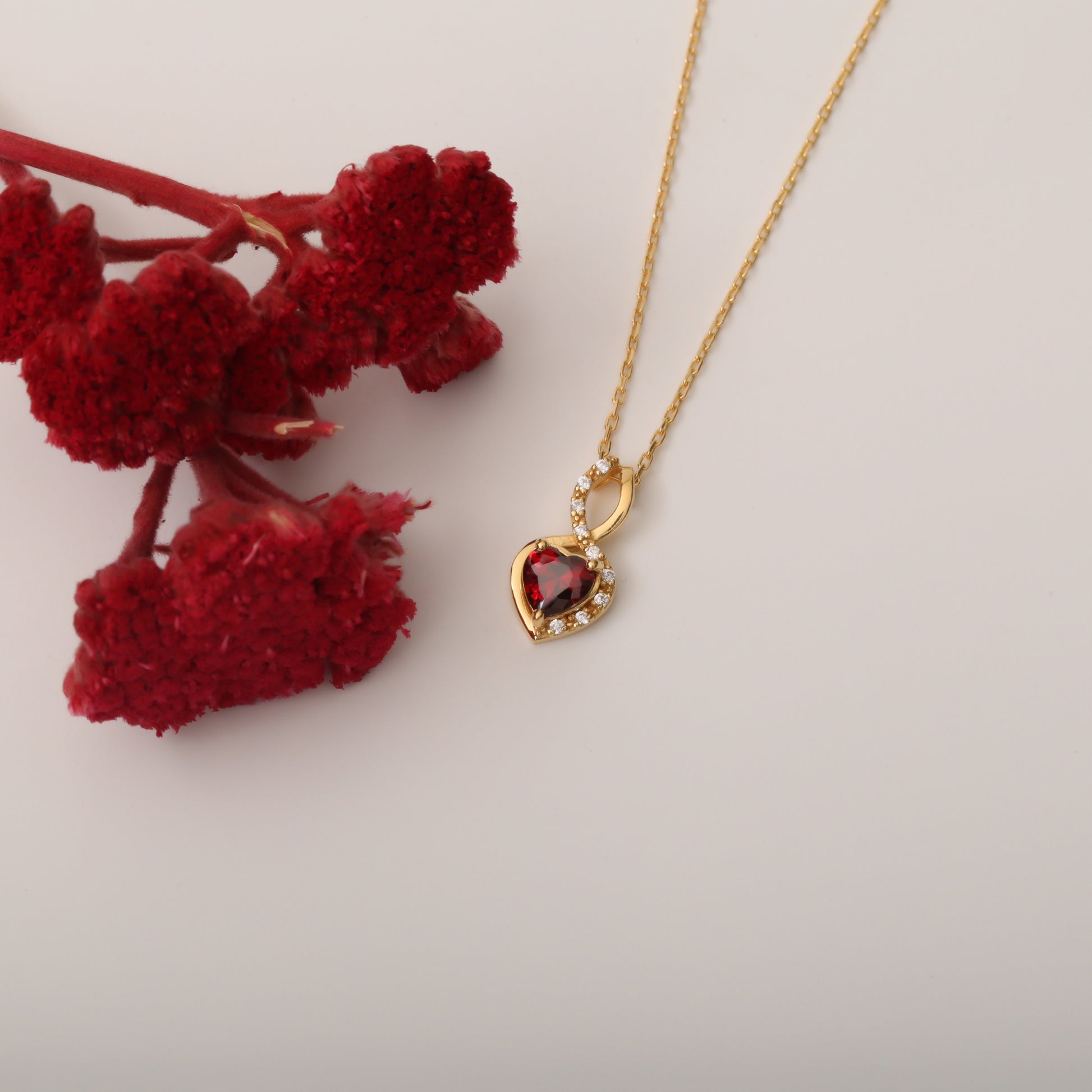 Garnet Infinity Heart Necklace in 14K Solid Gold with Real Diamonds | January Birthstone Queen Jewelry Necklace